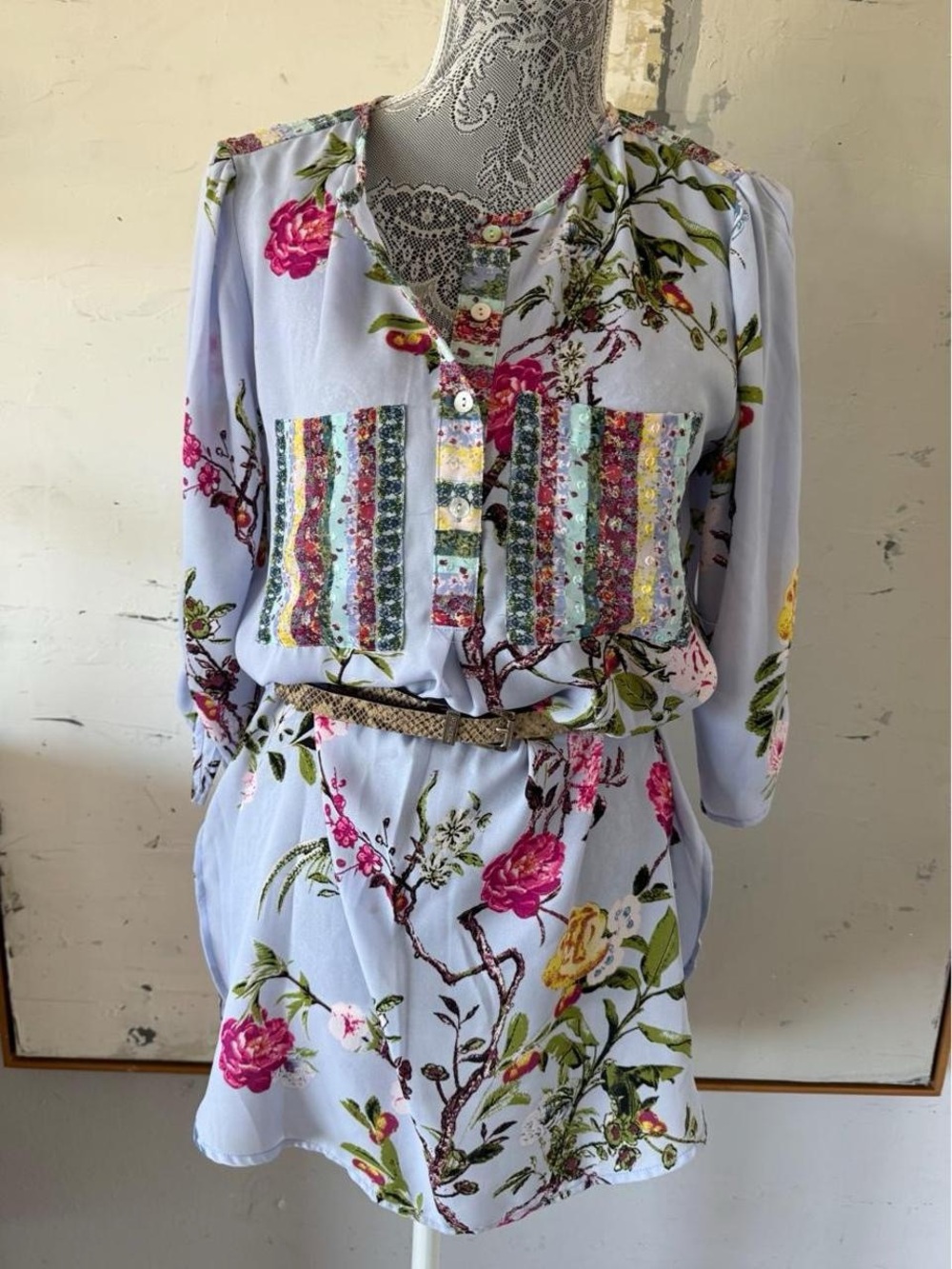 Y2K Boho Fig and Flower shirt dress
